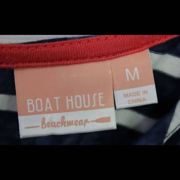 BOAT HOUSE BEACHWEAR SIZE M BLUE WHITE STRIPE COVER UP WOMENS POCKET FRONT - Picture 5 of 7